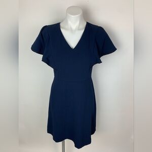 LOFT  Navy Blue Flutter Sleeve V-Neck Fit and Flare Dress